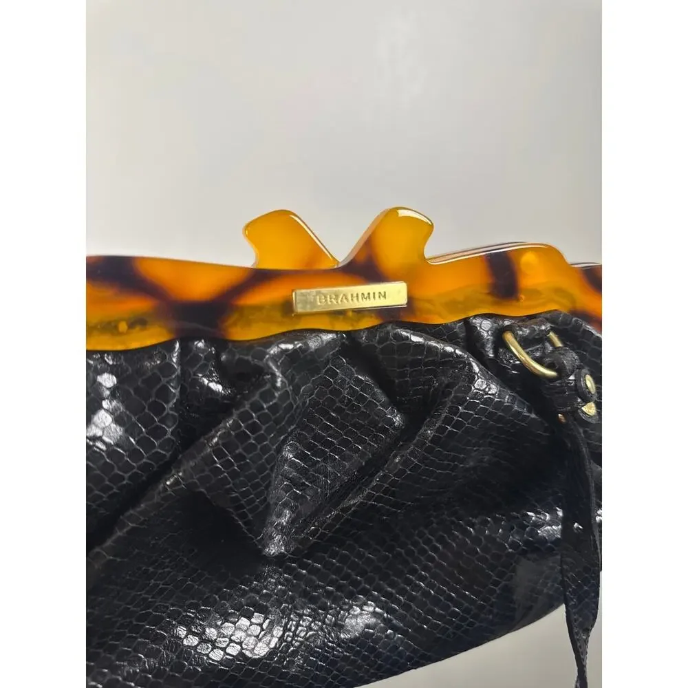 Brahmin Croc-Embossed Leather Clutch/Crossbody Y2k Retro- Black, OS